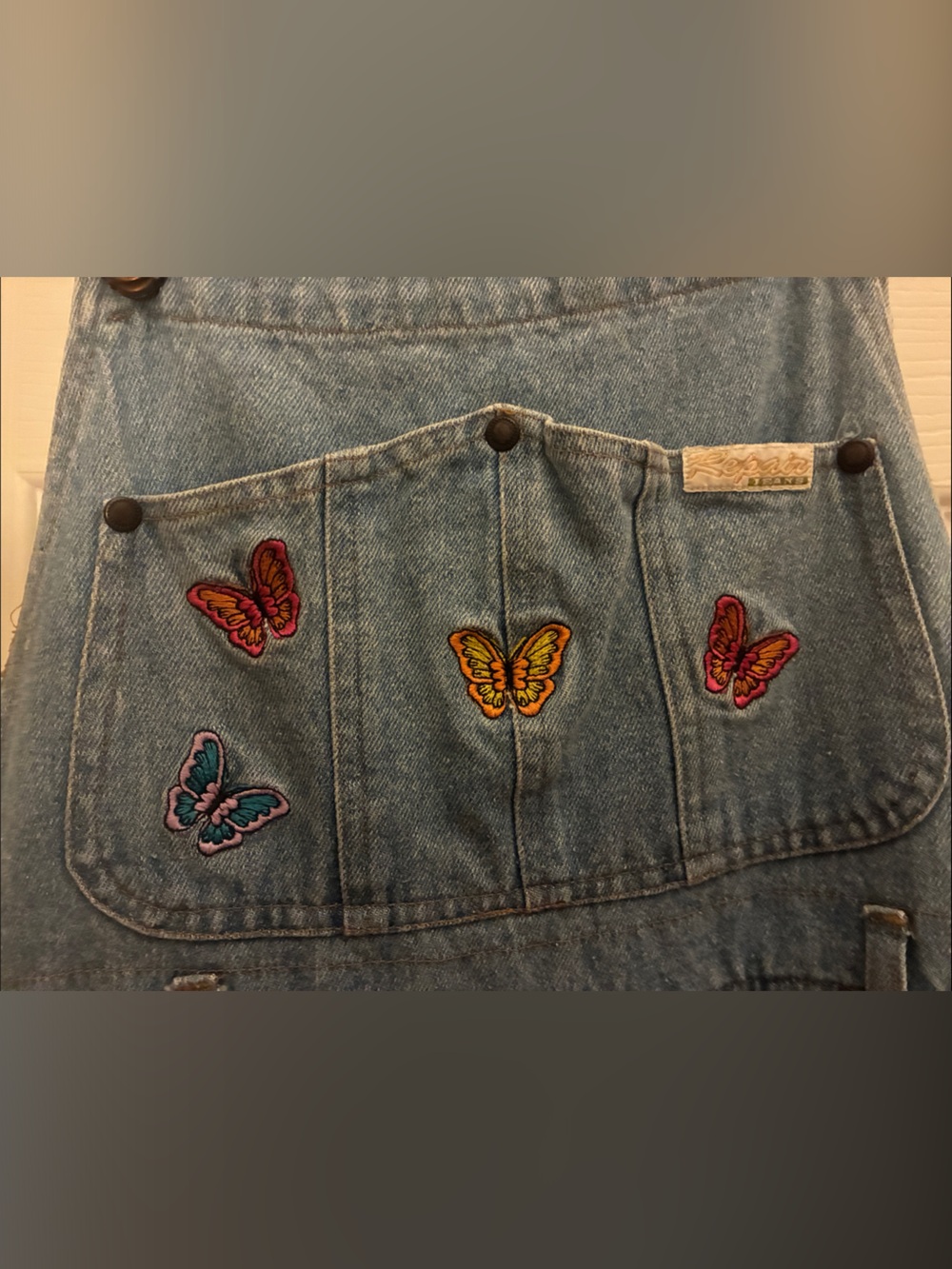 Vintage Repair Denim Overalls with Butterfly Embroidery - Picture 3 of 4
